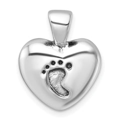 Sterling Silver Antiqued Heart Baby Foot Pendant - 2