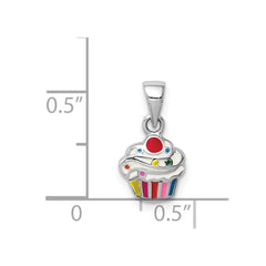 Sterling Silver RH-plated Multi-color Enameled Cupcake Children's Pendant - 2