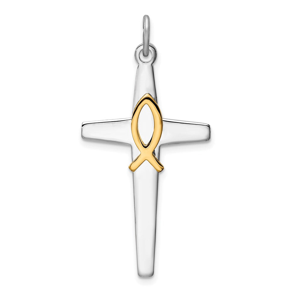 Sterling Silver Platinum-plated & Gold Tone Cross Pendant - 3