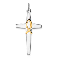 Sterling Silver Platinum-plated & Gold Tone Cross Pendant - 3