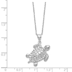 Sterling Silver Rhodium-plated Polished Turtle Ash Holder 18 inch Necklace