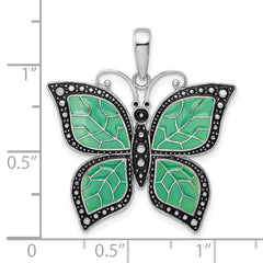 De-Ani Sterling Silver Rhodium-Plated Polished Enameled Aqua Butterfly Pendant - 2