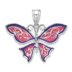 De-Ani Sterling Silver Rhodium-Plated Polished Enameled Purple Butterfly Pendant - 2