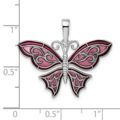 De-Ani Sterling Silver Rhodium-Plated Polished Enameled Purple Butterfly Pendant - 2