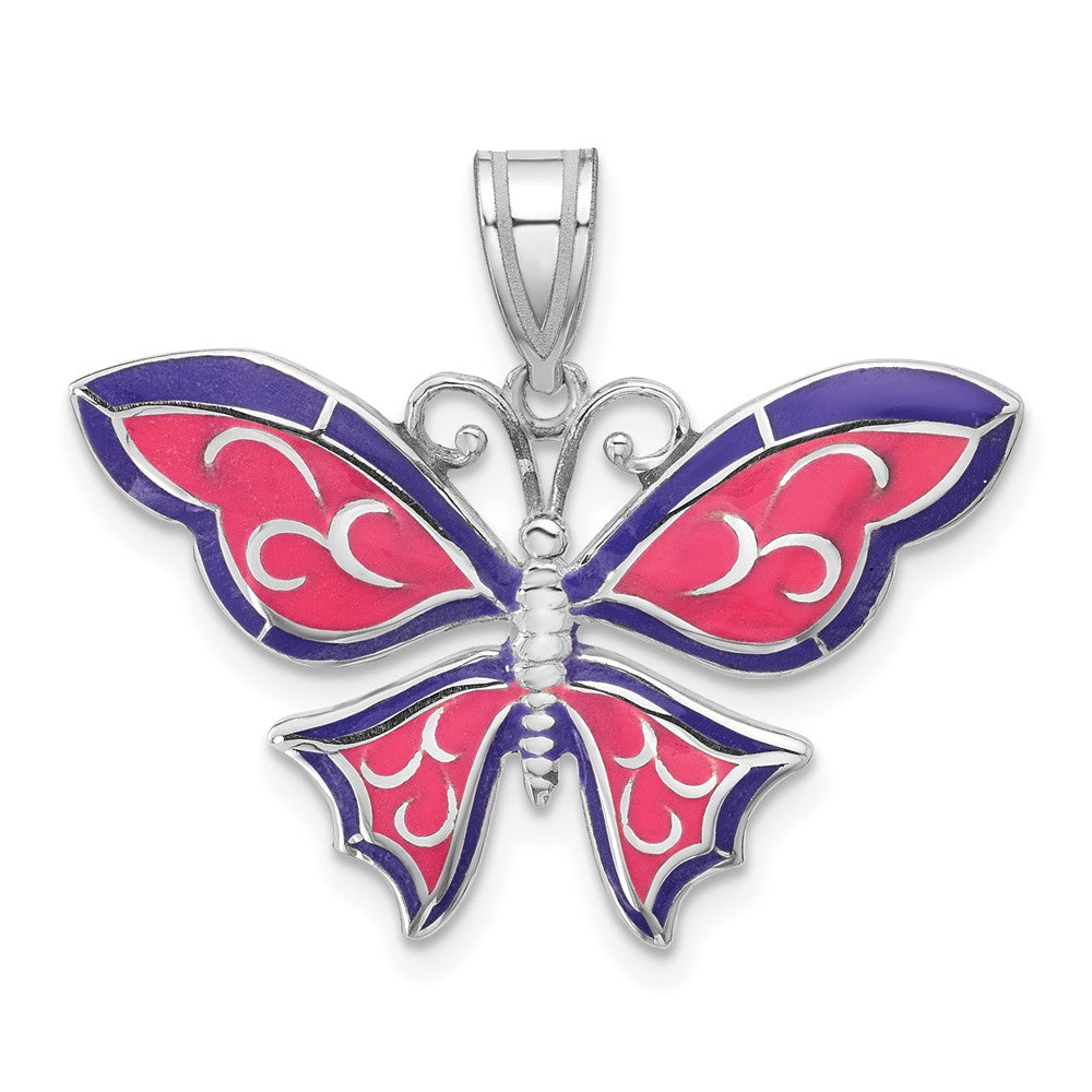 De-Ani Sterling Silver Rhodium-Plated Polished Enameled Purple Butterfly Pendant - 2
