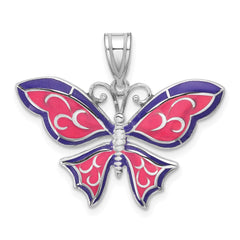 De-Ani Sterling Silver Rhodium-Plated Polished Enameled Purple Butterfly Pendant - 2