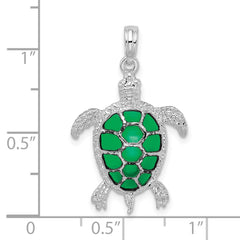De-Ani Sterling Silver Rhodium-Plated Polished Enameled Green Sea Turtle Pendant - 2