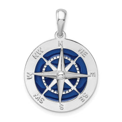 De-Ani Sterling Silver Rhodium-Plated Polished Enameled Large Compass Pendant