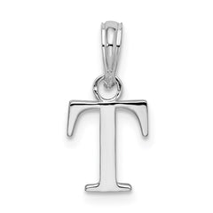 Sterling Silver Rhodium-plated Polished Block Initial -T- Pendant