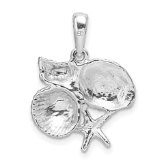 De-Ani Sterling Silver Rhodium-Plated Polished Shell Cluster Pendant - 2