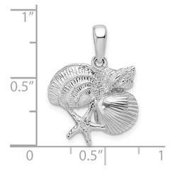 De-Ani Sterling Silver Rhodium-Plated Polished Shell Cluster Pendant - 2