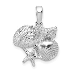 De-Ani Sterling Silver Rhodium-Plated Polished Shell Cluster Pendant - 2