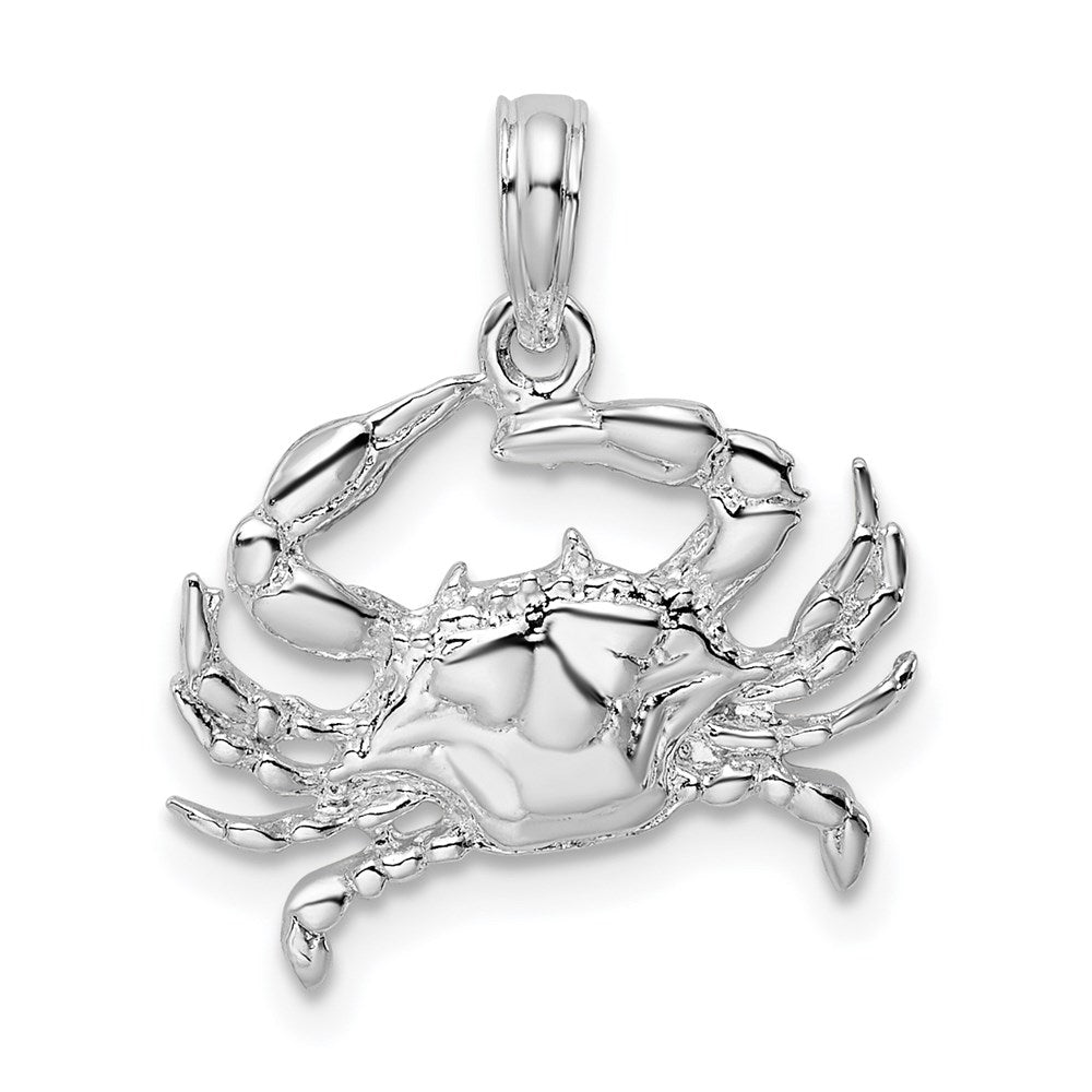 De-Ani Sterling Silver Rhodium-Plated Polished Blue Crab Pendant - 2