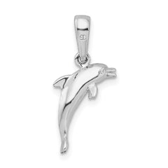 De-Ani Sterling Silver Rhodium-Plated Polished 3D Jumping Dolphin Pendant - 3
