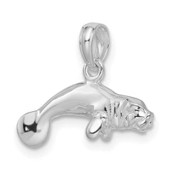 De-Ani Sterling Silver Rhodium-Plated Polished 3D Manatee Pendant - 2