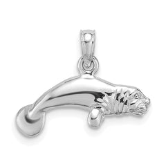 De-Ani Sterling Silver Rhodium-Plated Polished 3D Manatee Pendant - 2