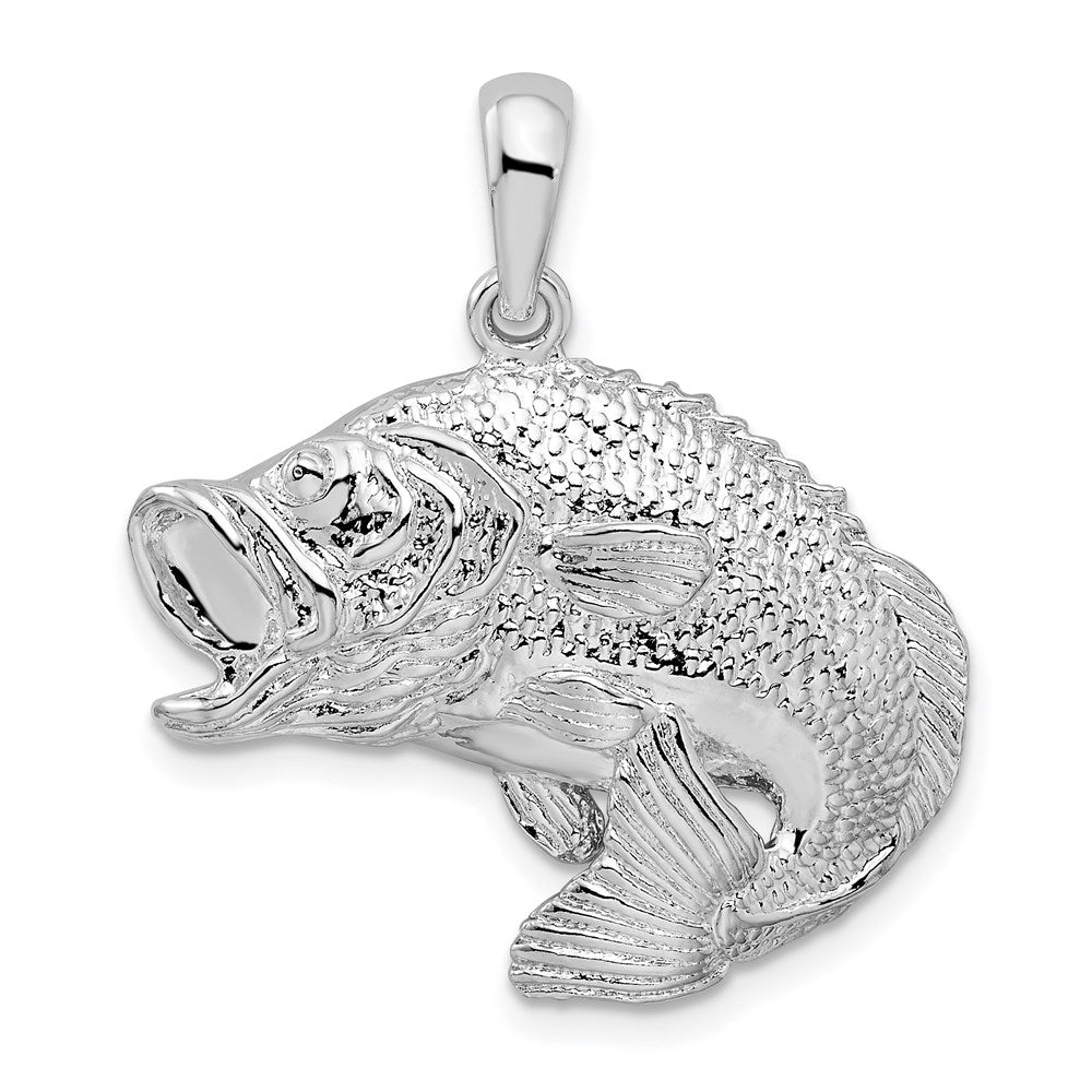 De-Ani Sterling Silver Rhodium-Plated Polished Jumping Bass Fish Pendant - 2