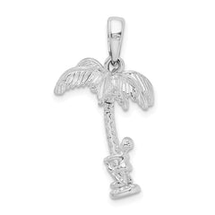 De-Ani Sterling Silver Rhodium-Plated 3D Palm Tree with Moving Climber Pendant