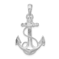 De-Ani Sterling Silver Rhodium-Plated Polished Anchor with Rope Pendant - 2
