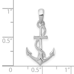 De-Ani Sterling Silver Rhodium-Plated Polished and Textured 3D Anchor with Rope Pendant - 2