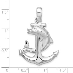 De-Ani Sterling Silver Rhodium-plated Polished Large Dolphin and Anchor Pendant
