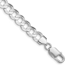 Sterling Silver Rhodium-plated 7.8mm Concave Beveled Curb Chain - 4