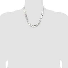 Sterling Silver Rhodium-plated 9.75mm Concave Beveled Curb Chain - 7