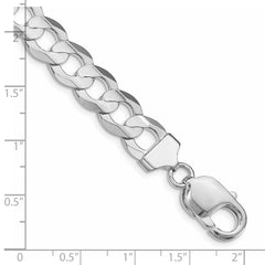Sterling Silver Rhodium-plated 9.75mm Concave Beveled Curb Chain - 8