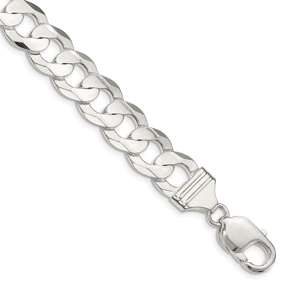 Sterling Silver 11.9mm Concave Beveled Curb Chain - 7