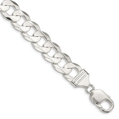 Sterling Silver 11.9mm Concave Beveled Curb Chain - 8