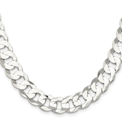 Sterling Silver Rhodium-plated 11.9mm Concave Beveled Curb Chain - 9
