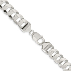 Sterling Silver Rhodium-plated 11.9mm Concave Beveled Curb Chain - 8