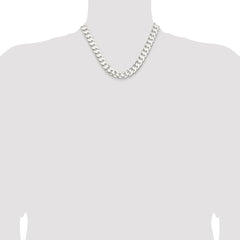Sterling Silver Rhodium-plated 11.9mm Concave Beveled Curb Chain - 7