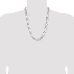 Sterling Silver Rhodium-plated 11.9mm Concave Beveled Curb Chain - 8