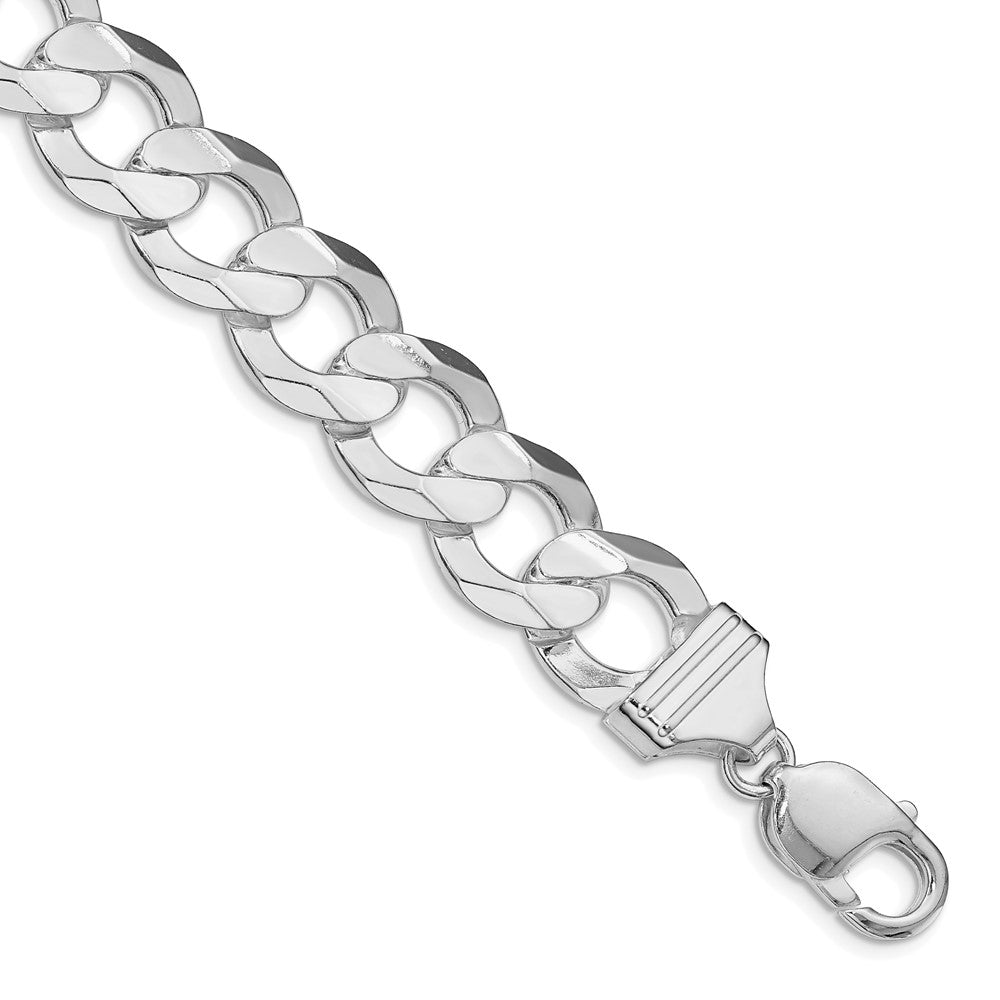 Sterling Silver Rhodium-plated 14.0mm Concave Beveled Curb Chain - 5