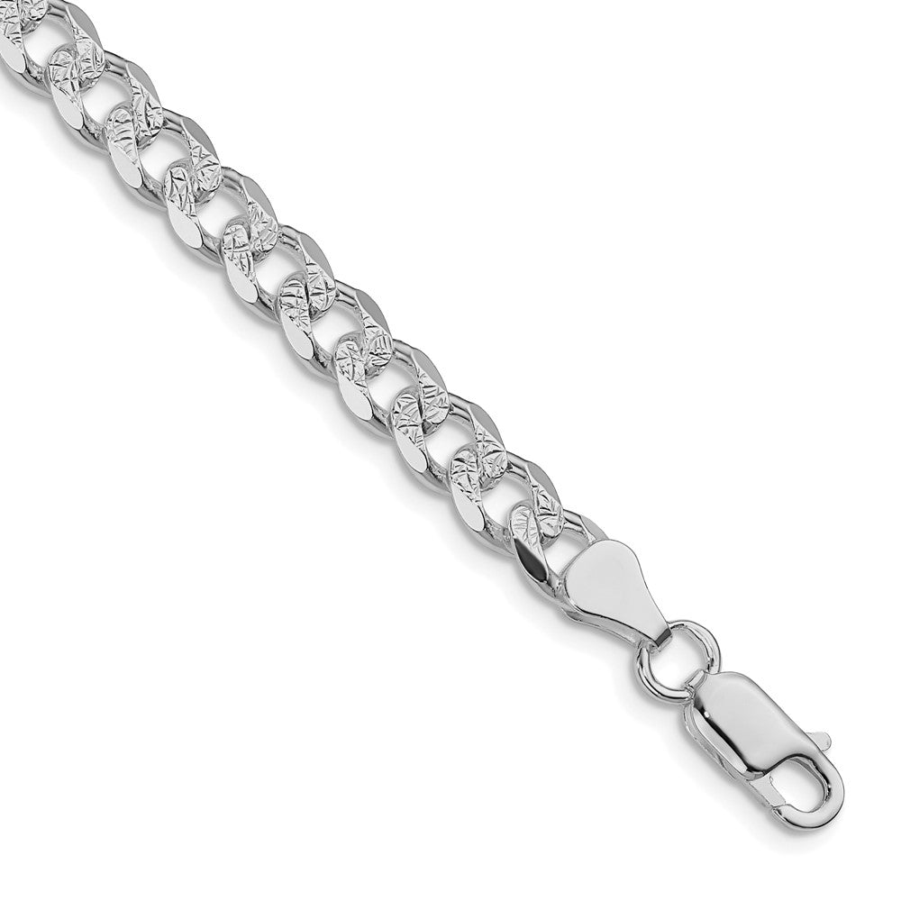 Sterling Silver Rhodium-plated 7mm Pave Curb Chain