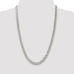 Sterling Silver Rhodium-plated 7.5mm Pavâ Curb Chain - 5