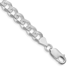 Sterling Silver Rhodium-plated 7.5mm Pavâ Curb Chain