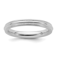 Sterling Silver Rhodium-plated 3mm Comfort Fit Milgrain Size 6.5 Band