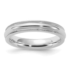 Sterling Silver Rhodium-plated 4mm Comfort Fit Milgrain Size 6 Band