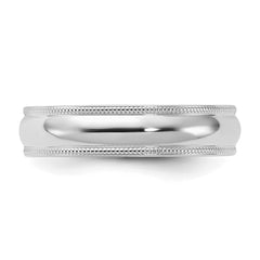 Sterling Silver Rhodium-plated 5mm Comfort Fit Milgrain Size 6.5 Band