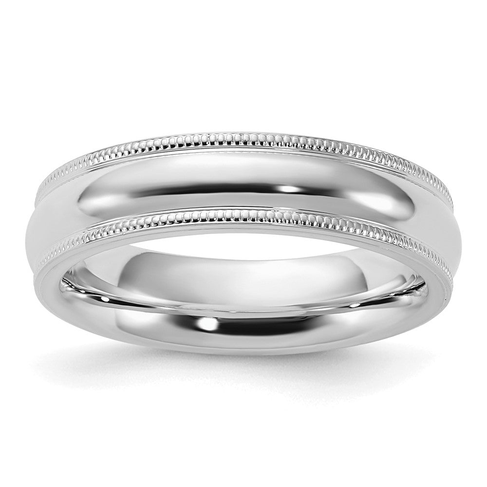 Sterling Silver Rhodium-plated 5mm Comfort Fit Milgrain Size 9.5 Band