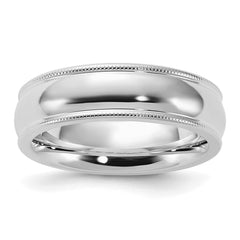 Sterling Silver Rhodium-plated 6mm Comfort Fit Milgrain Size 4 Band
