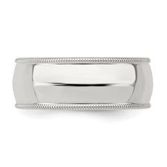 Sterling Silver 8mm Comfort Fit Half Round Milgrain Size 12.5 Band