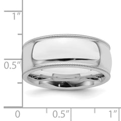 Sterling Silver Rhodium-plated 8mm Comfort Fit Milgrain Size 13 Band