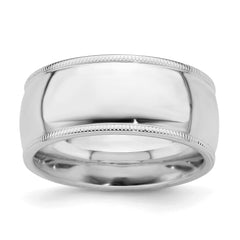Sterling Silver Rhodium-plated 9mm Comfort Fit Milgrain Size 7 Band