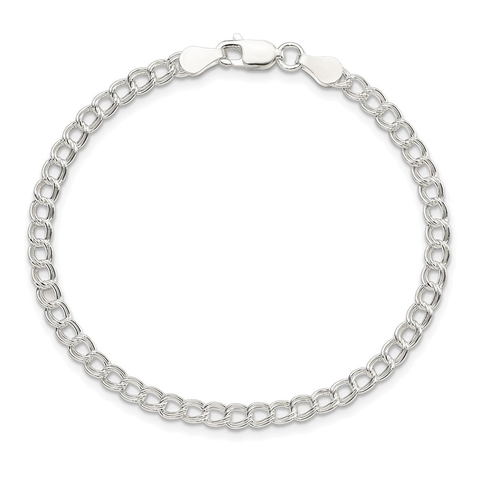 Sterling Silver 3.5mm Solid Double Link Charm Bracelet - 4