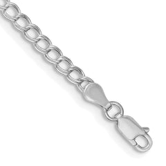 Sterling Silver RH-plated 3.5mm Solid Double Link Charm Bracelet - 3