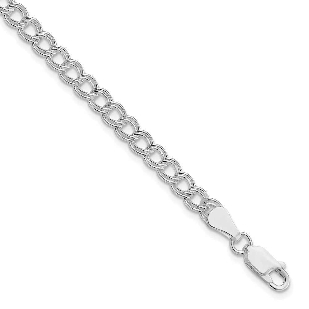 Sterling Silver Rhodium-plated 5mm Double Link Charm Bracelet - 3