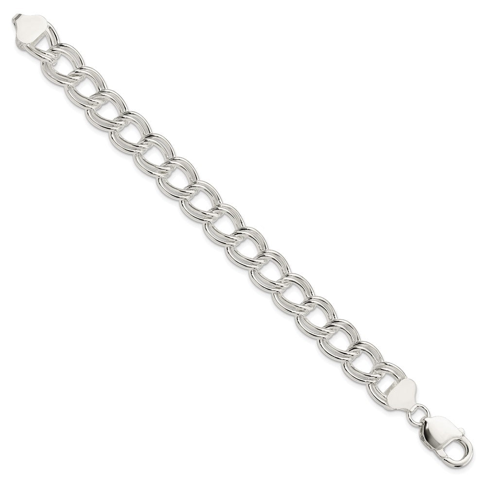 Sterling Silver 11.5mm Solid Double Link Charm Bracelet - 2